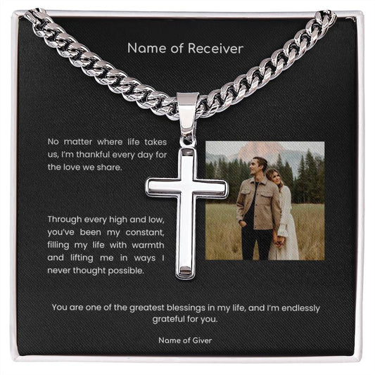Cuban Link Cross Necklace with Message Card - for Men