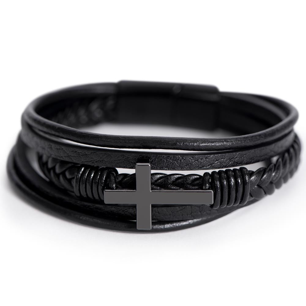Leather Cross Bracelet - for Men