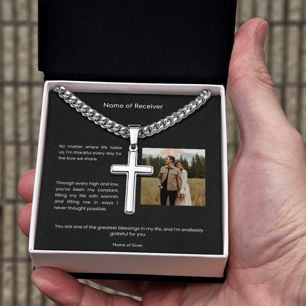Cuban Link Cross Necklace with Message Card - for Men