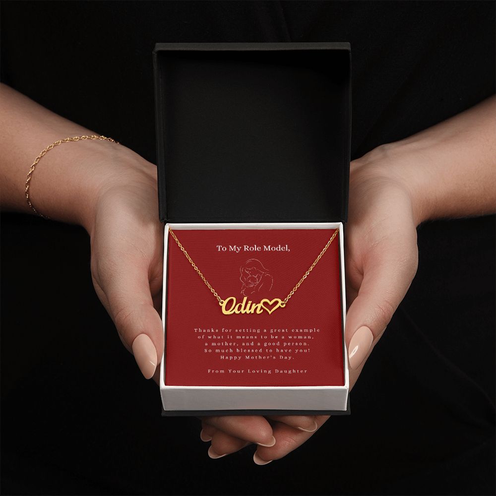 Custom Heart Name Necklace with Line Art Red Message Card - For Mothers