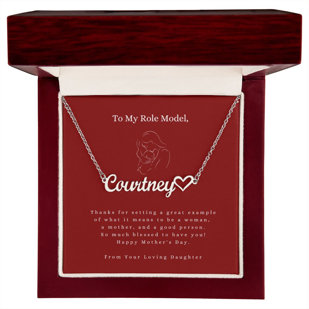 Custom Heart Name Necklace with Line Art Red Message Card - For Mothers