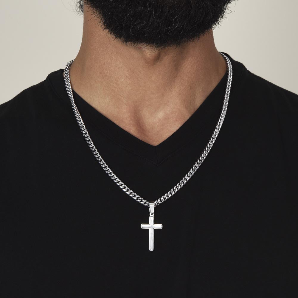 Cuban Link Cross Necklace with Message Card - for Men
