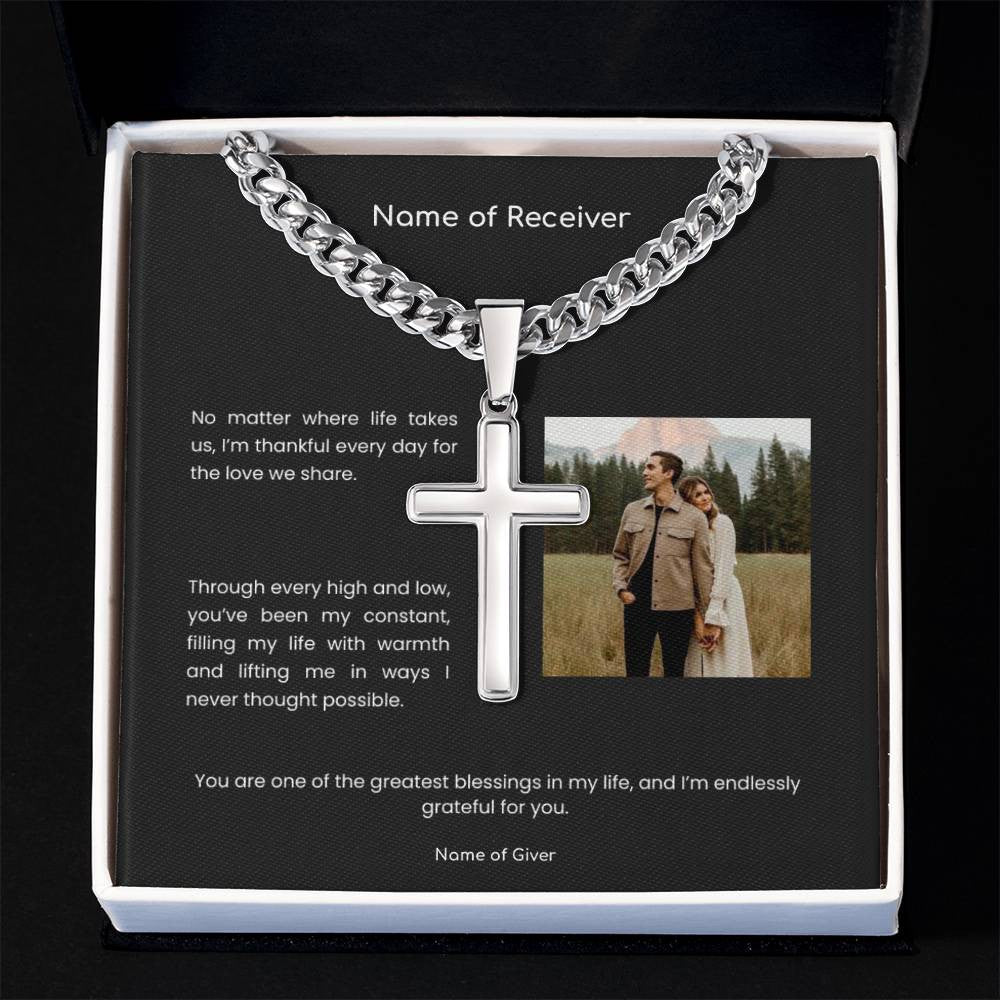 Cuban Link Cross Necklace with Message Card - for Men