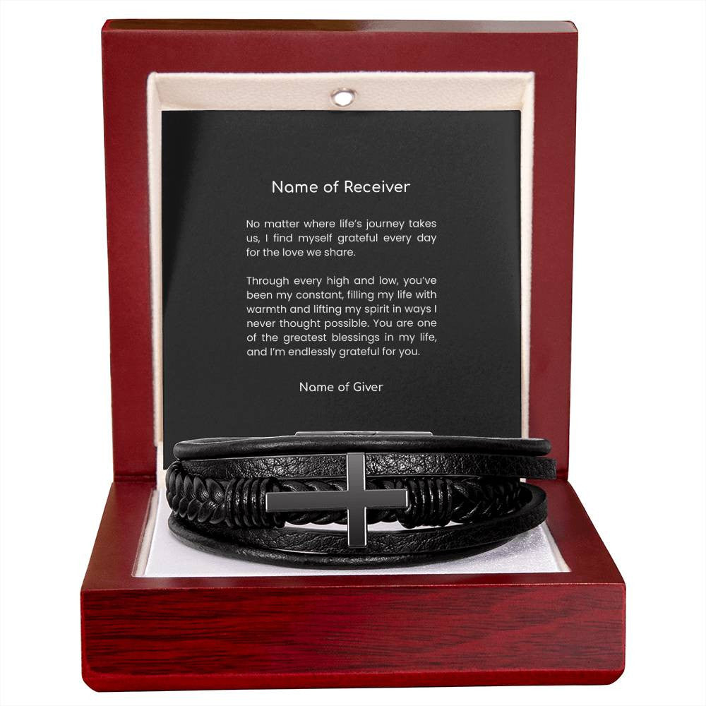 Leather Cross Bracelet - for Men