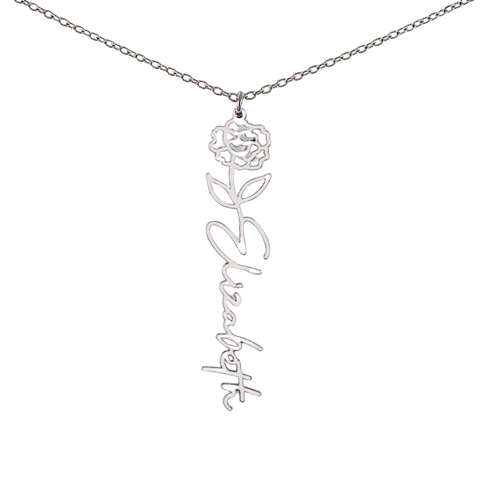Custom Birth Flower Name Necklace - for Women