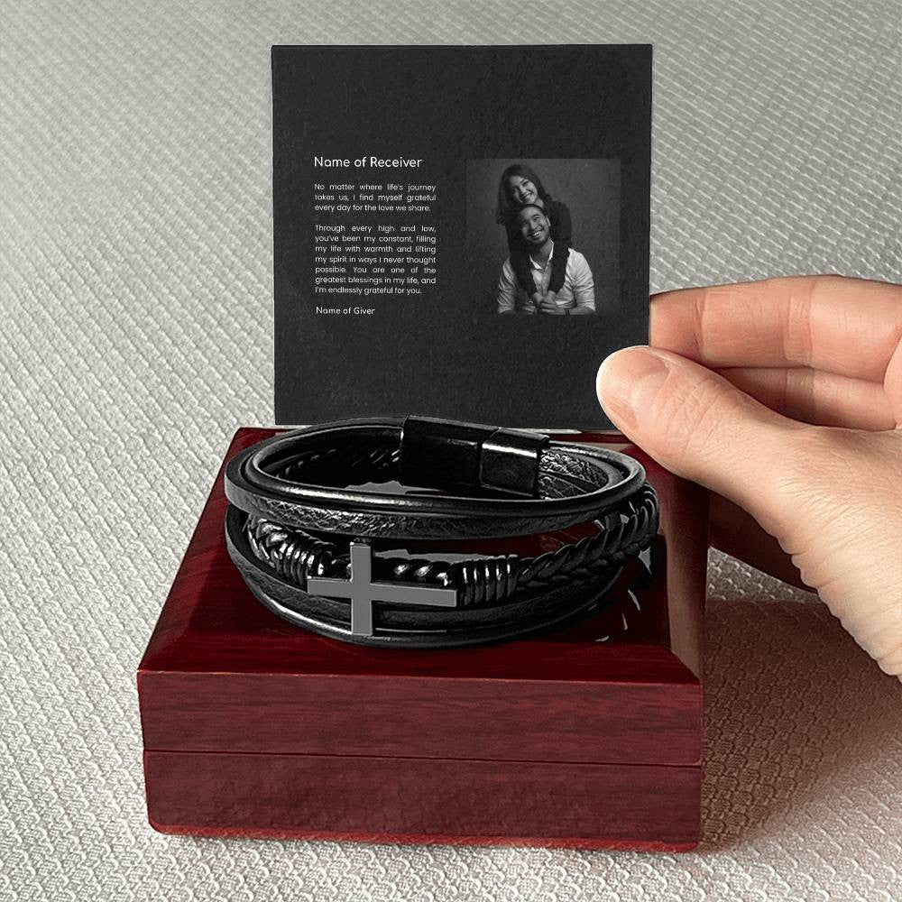 Leather Cross Bracelet - for Men