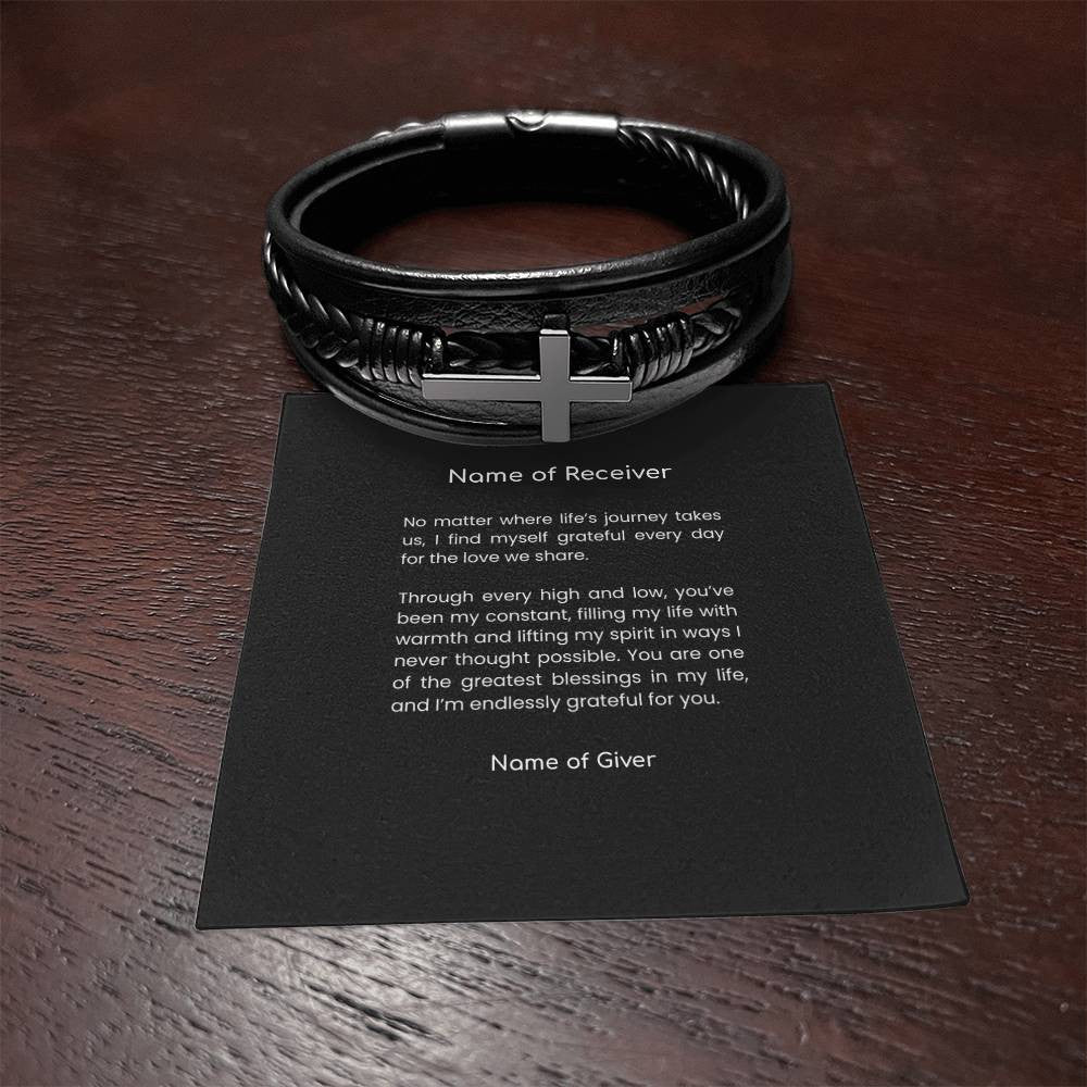 Leather Cross Bracelet - for Men