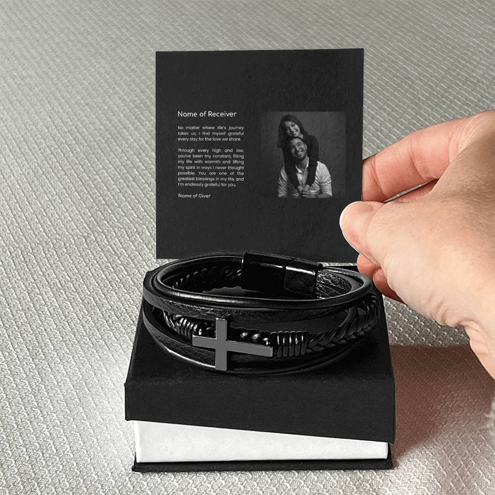 Leather Cross Bracelet - for Men