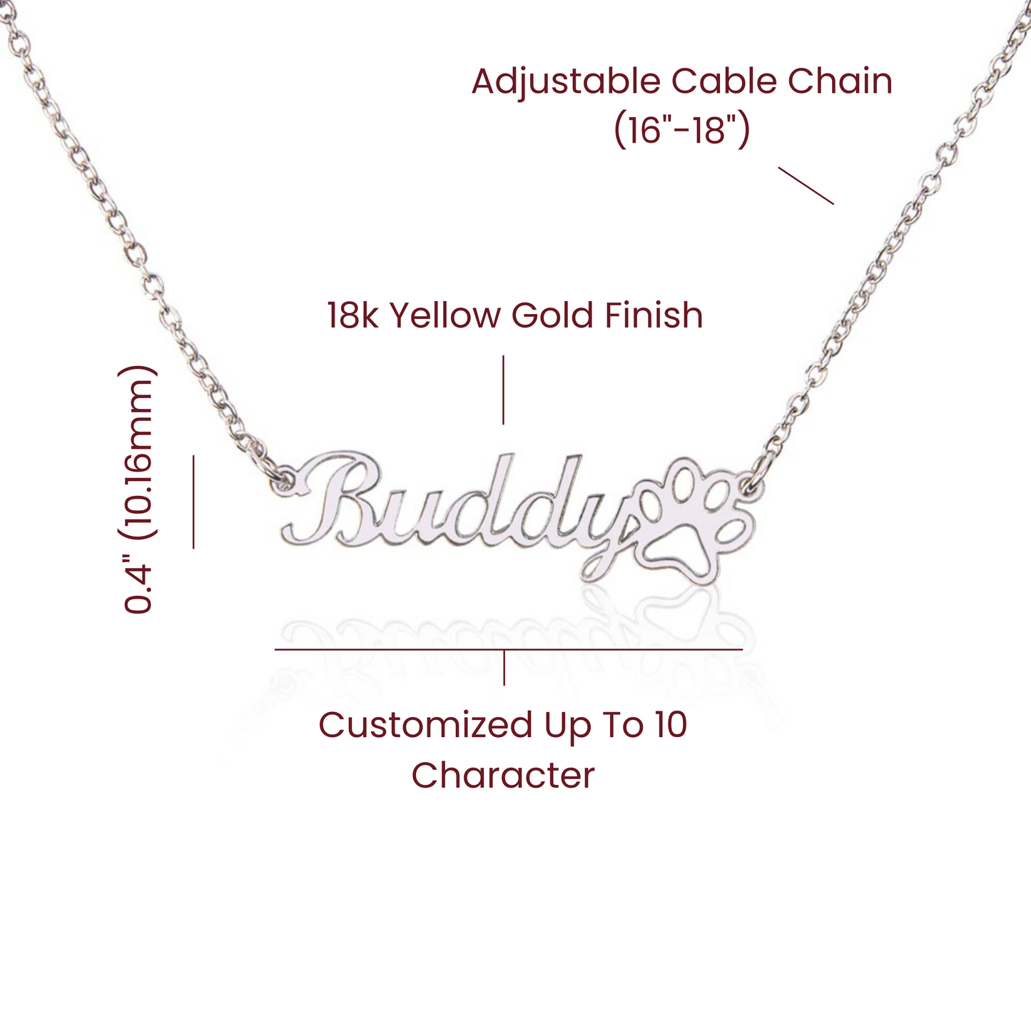 Custom Paw Print Name Necklace - for Women