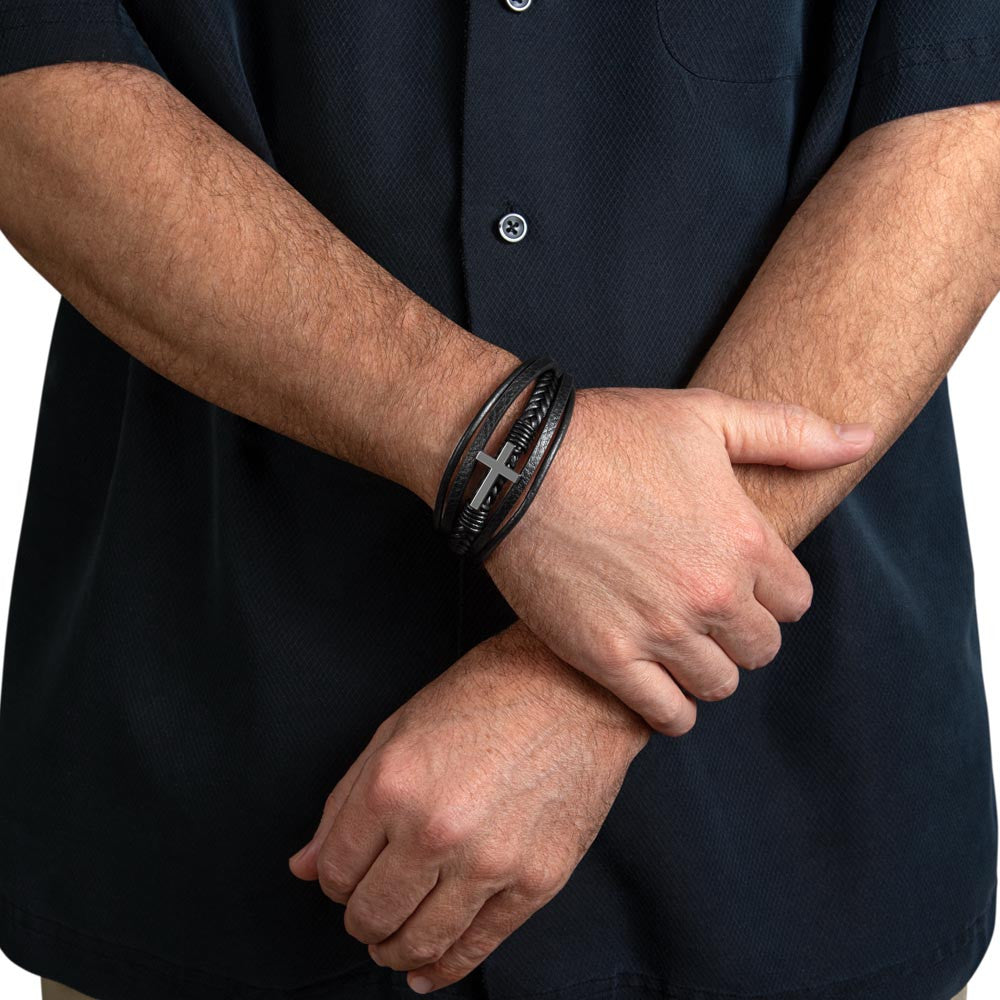 Leather Cross Bracelet - for Men