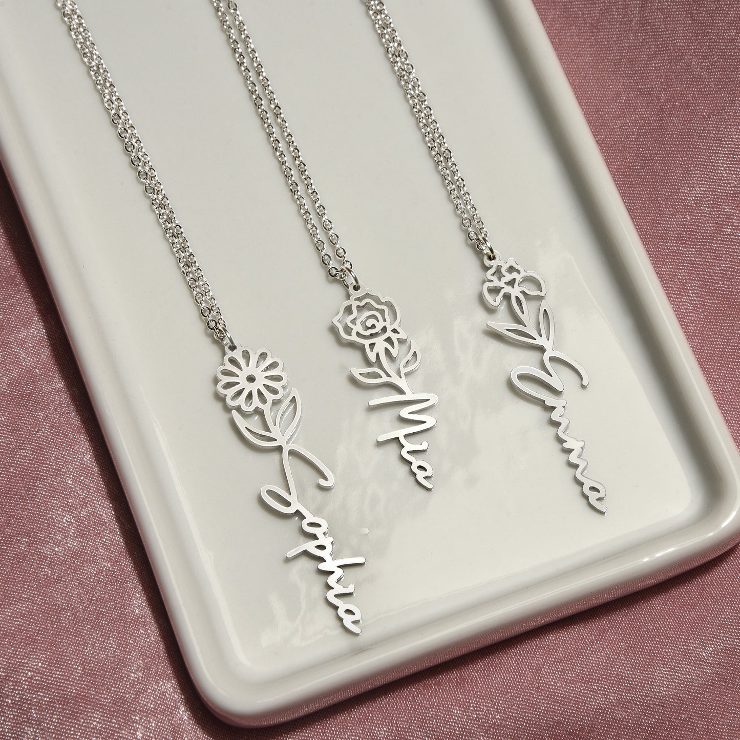 Custom Birth Flower Name Necklace - for Women