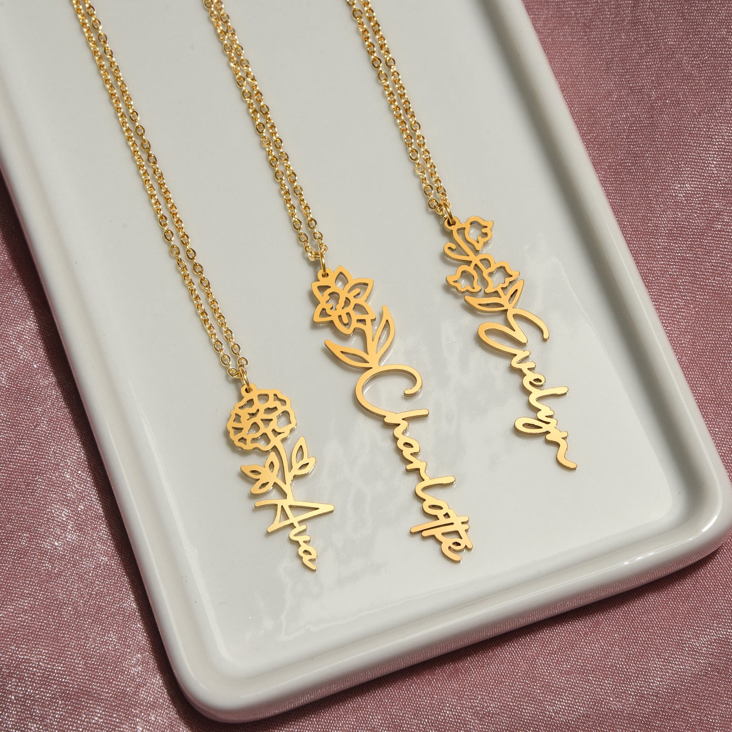 Custom Birth Flower Name Necklace - for Women