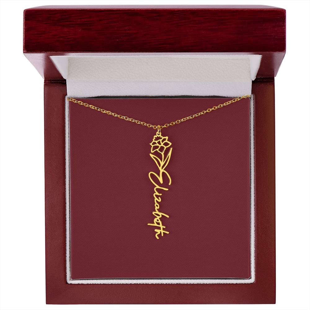 Custom Birth Flower Name Necklace - for Women