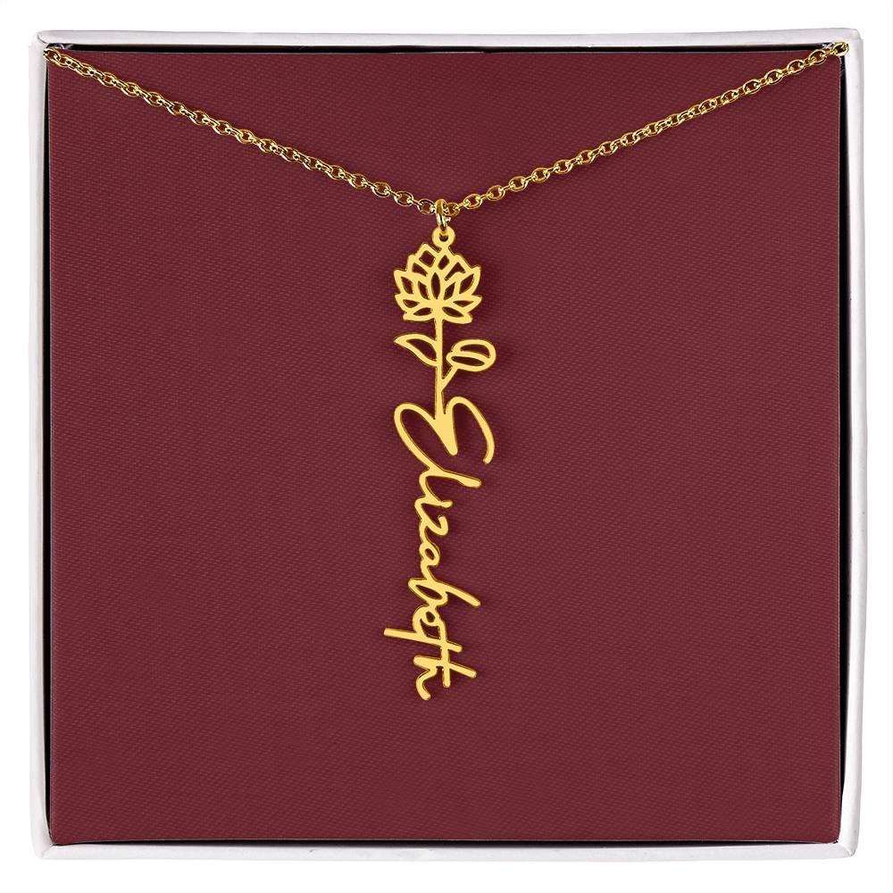 Custom Birth Flower Name Necklace - for Women