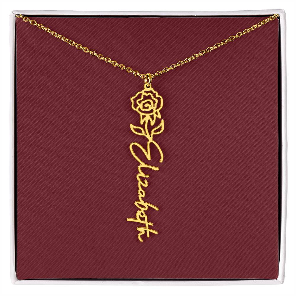 Custom Birth Flower Name Necklace - for Women