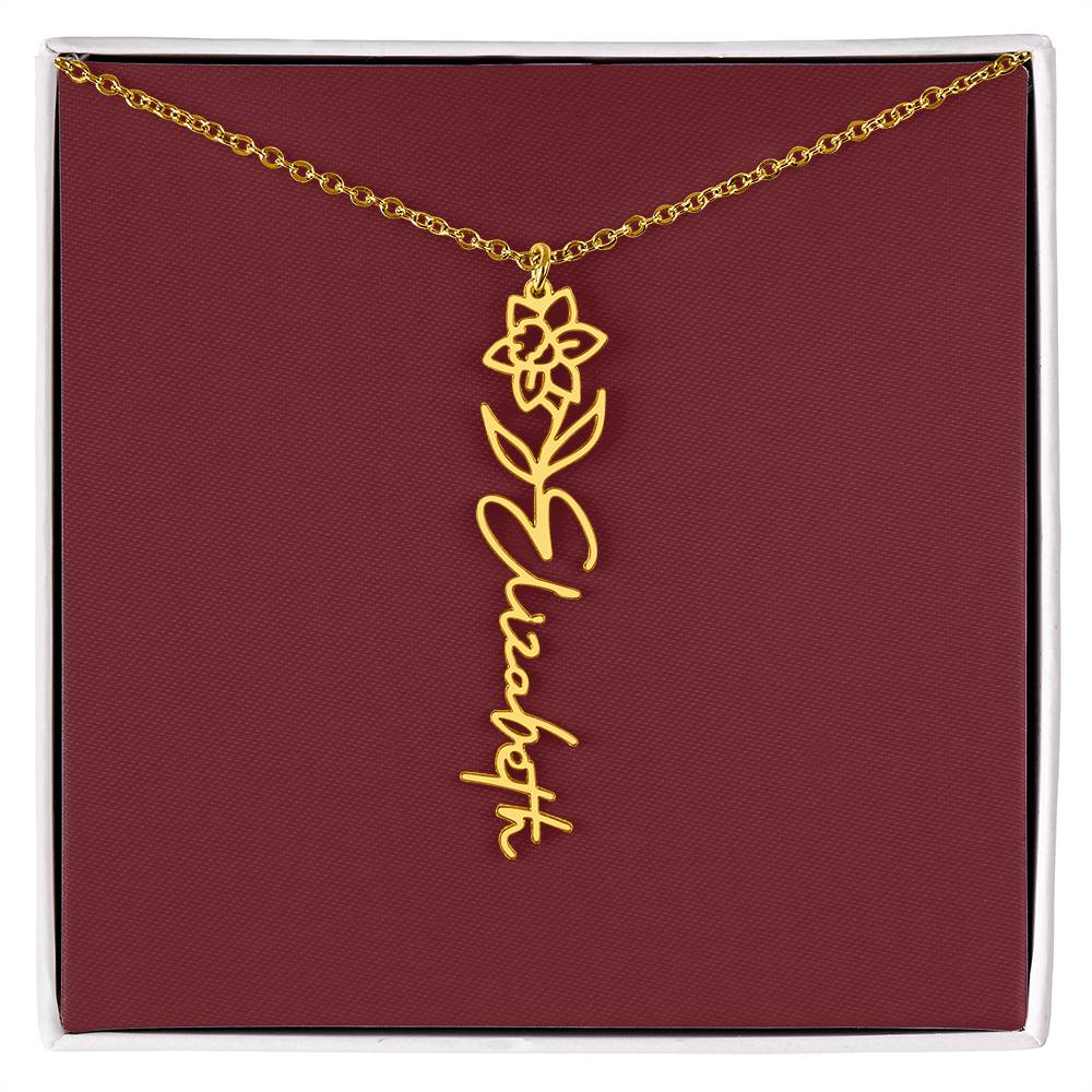 Custom Birth Flower Name Necklace - for Women