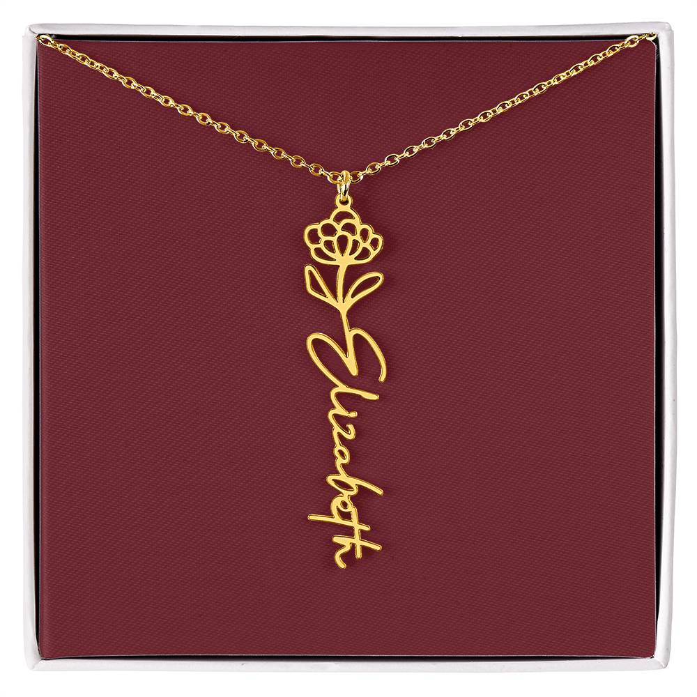 Custom Birth Flower Name Necklace - for Women