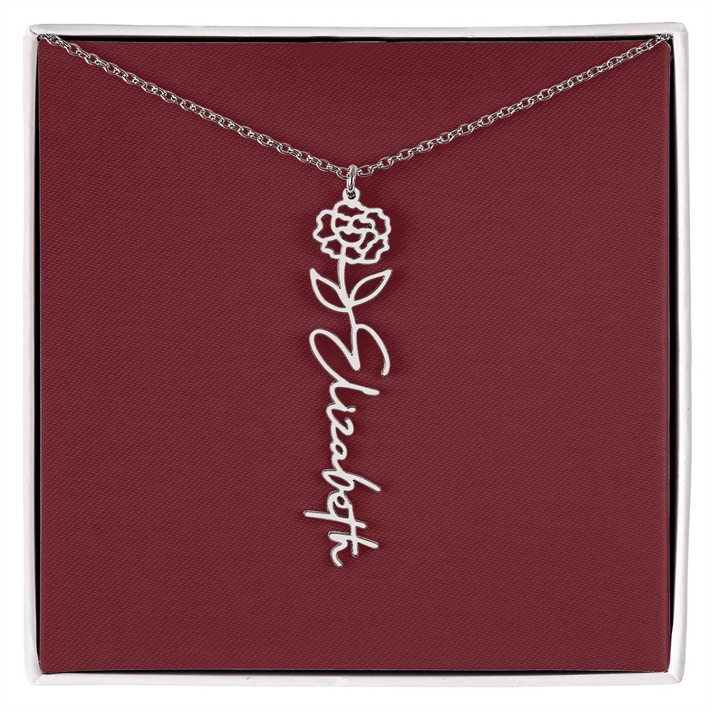 Custom Birth Flower Name Necklace - for Women