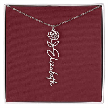 Custom Birth Flower Name Necklace - for Women