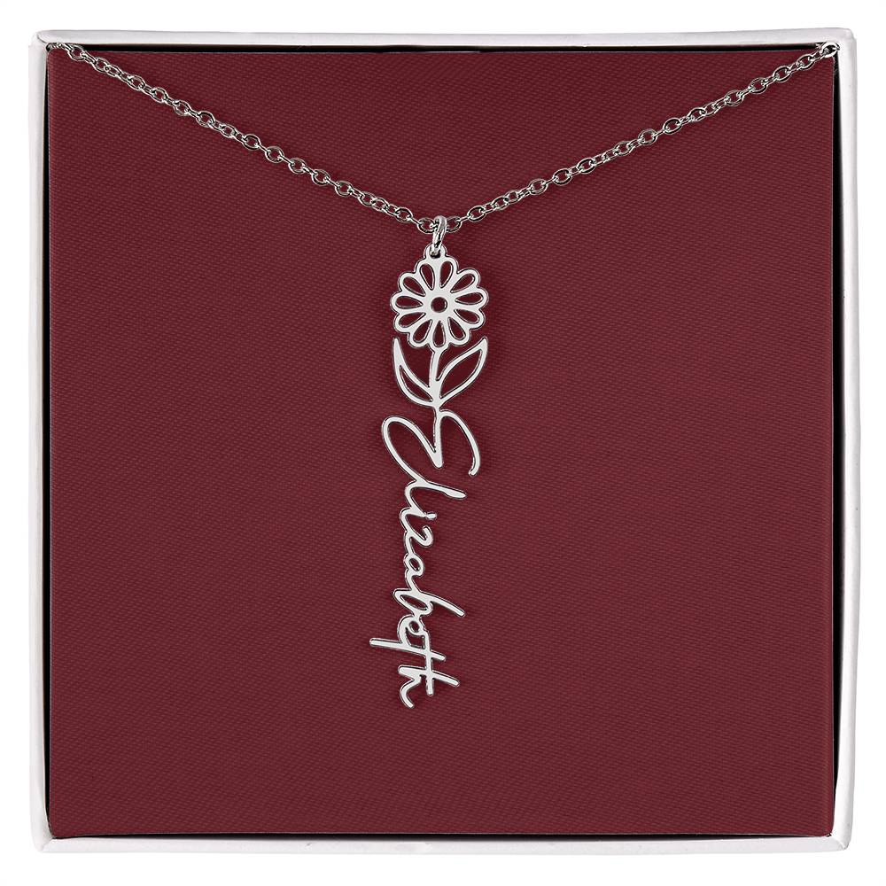 Custom Birth Flower Name Necklace - for Women