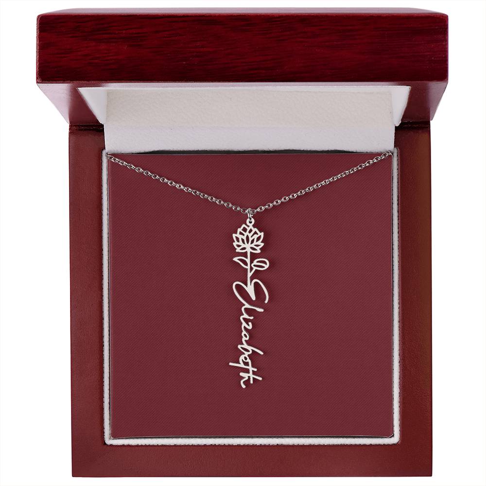 Custom Birth Flower Name Necklace - for Women