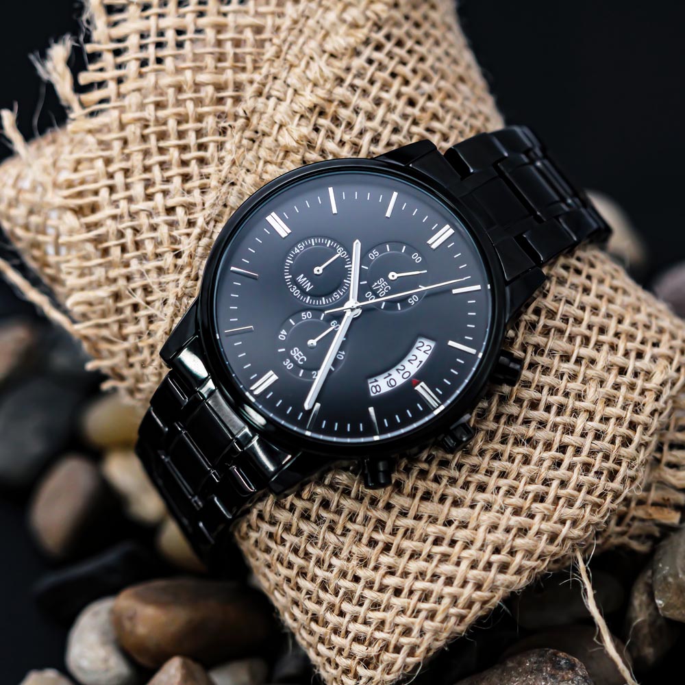 Personalized Engraved Black Chronograph Watch - for Men
