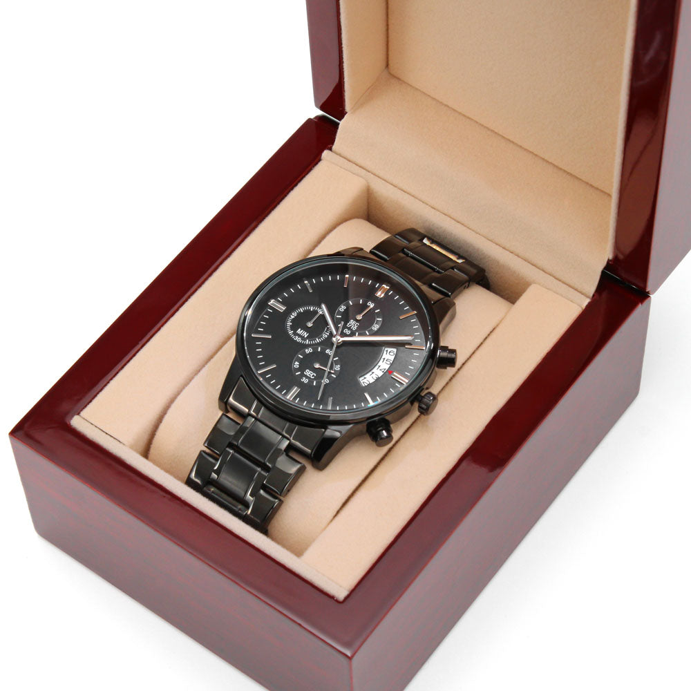Personalized Engraved Black Chronograph Watch - for Men