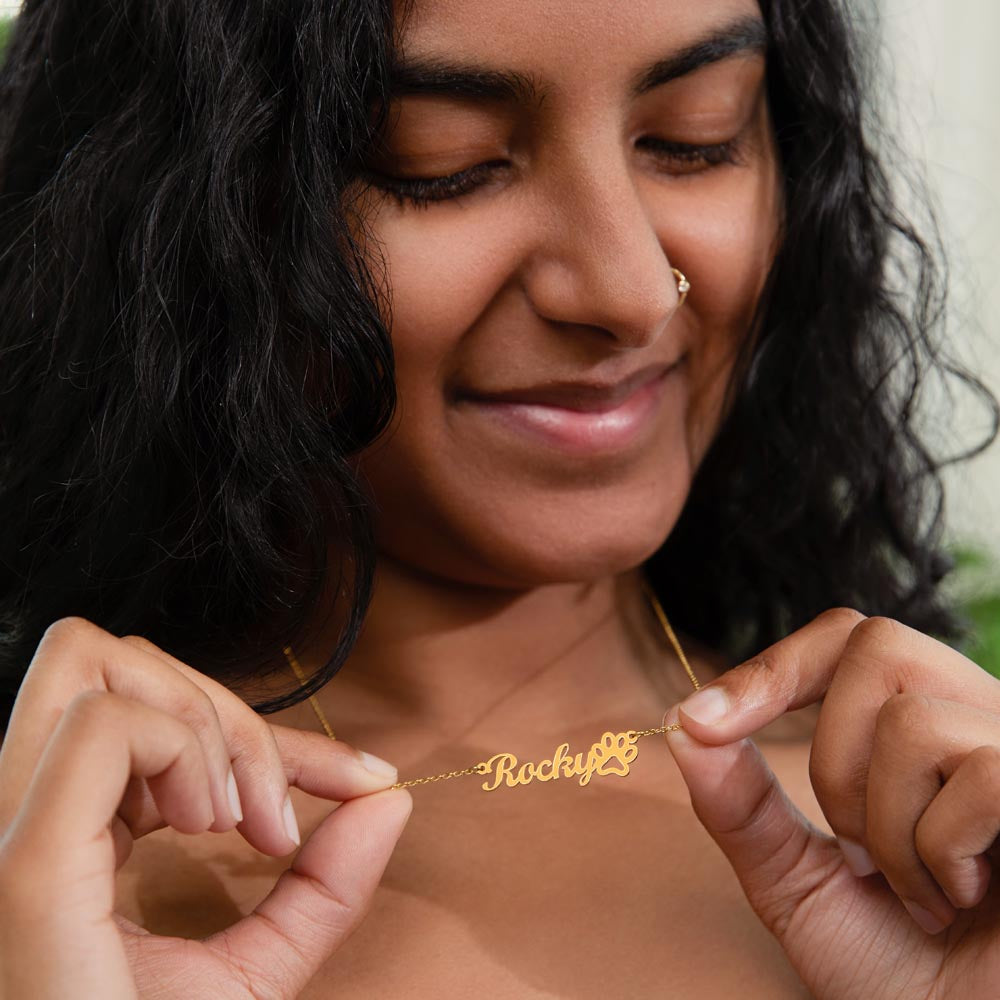 Custom Paw Print Name Necklace - for Women