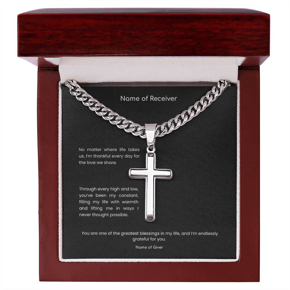 Cuban Link Cross Necklace with Message Card - for Men