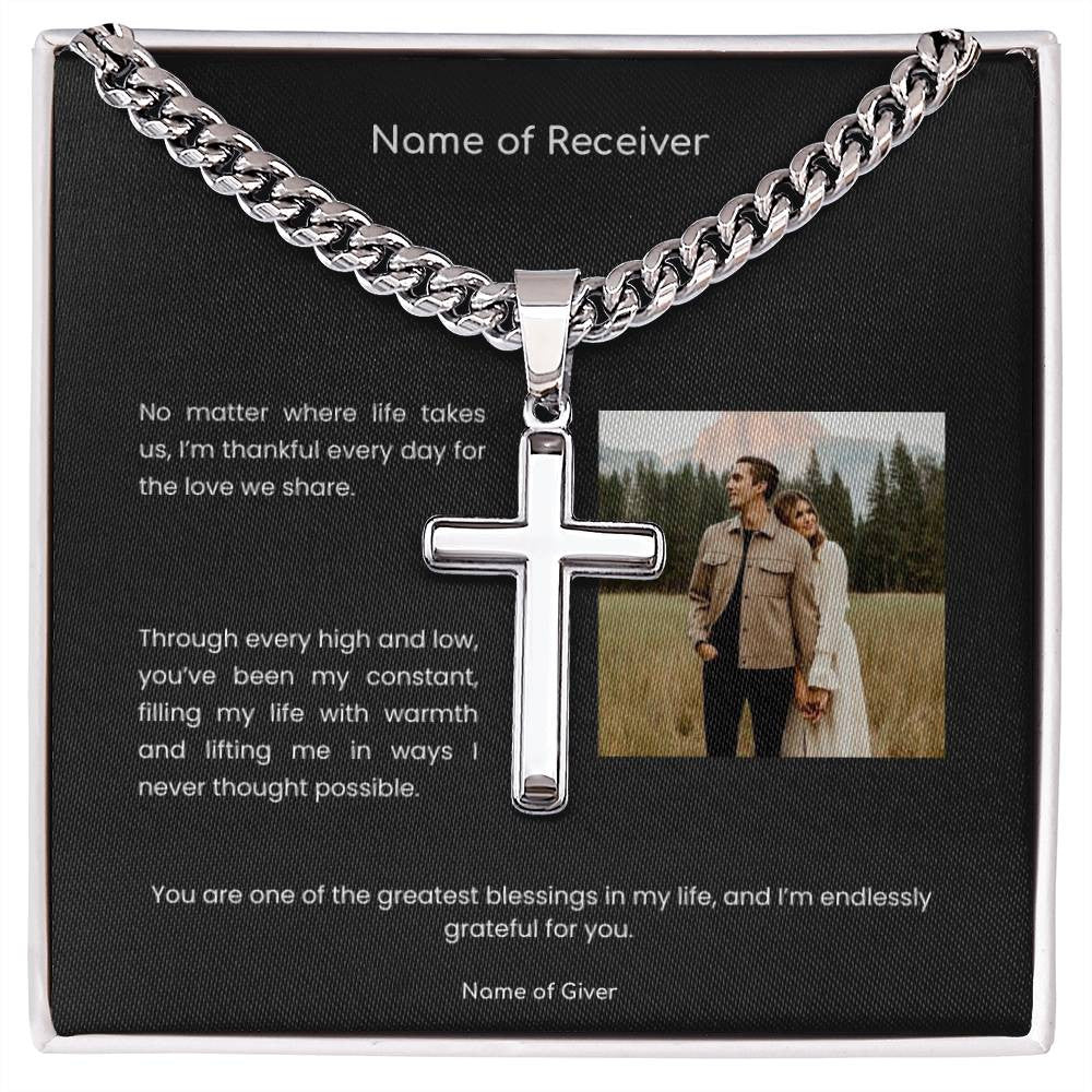 Cuban Link Cross Necklace with Message Card - for Men