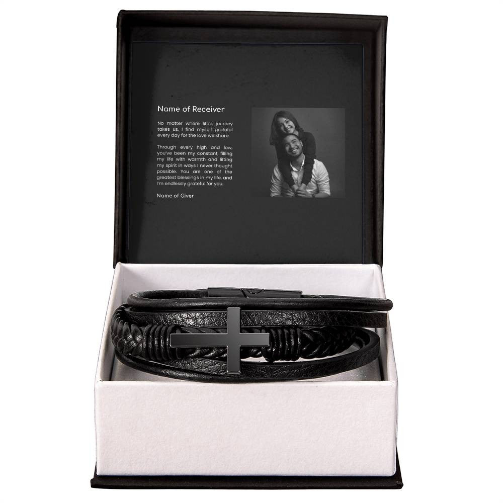 Leather Cross Bracelet - for Men