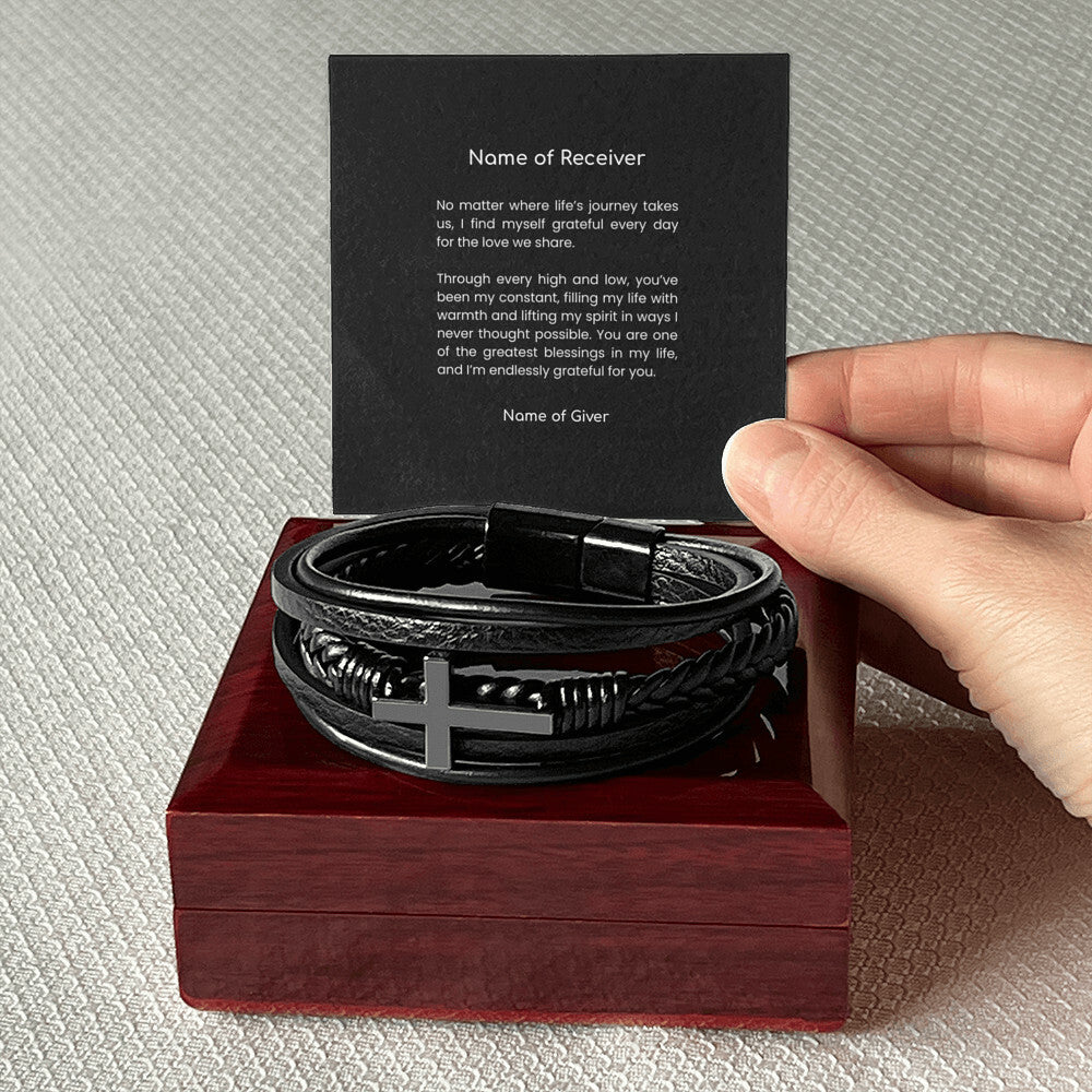 Leather Cross Bracelet - for Men