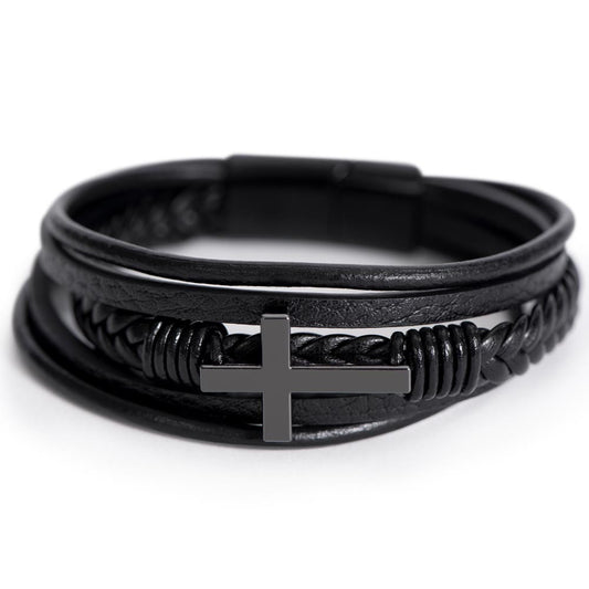 Leather Cross Bracelet - for Men