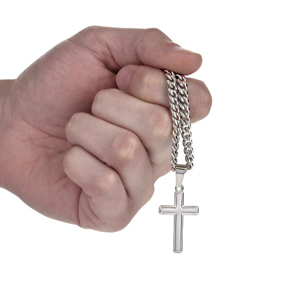 Cuban Link Cross Necklace with Message Card - for Men