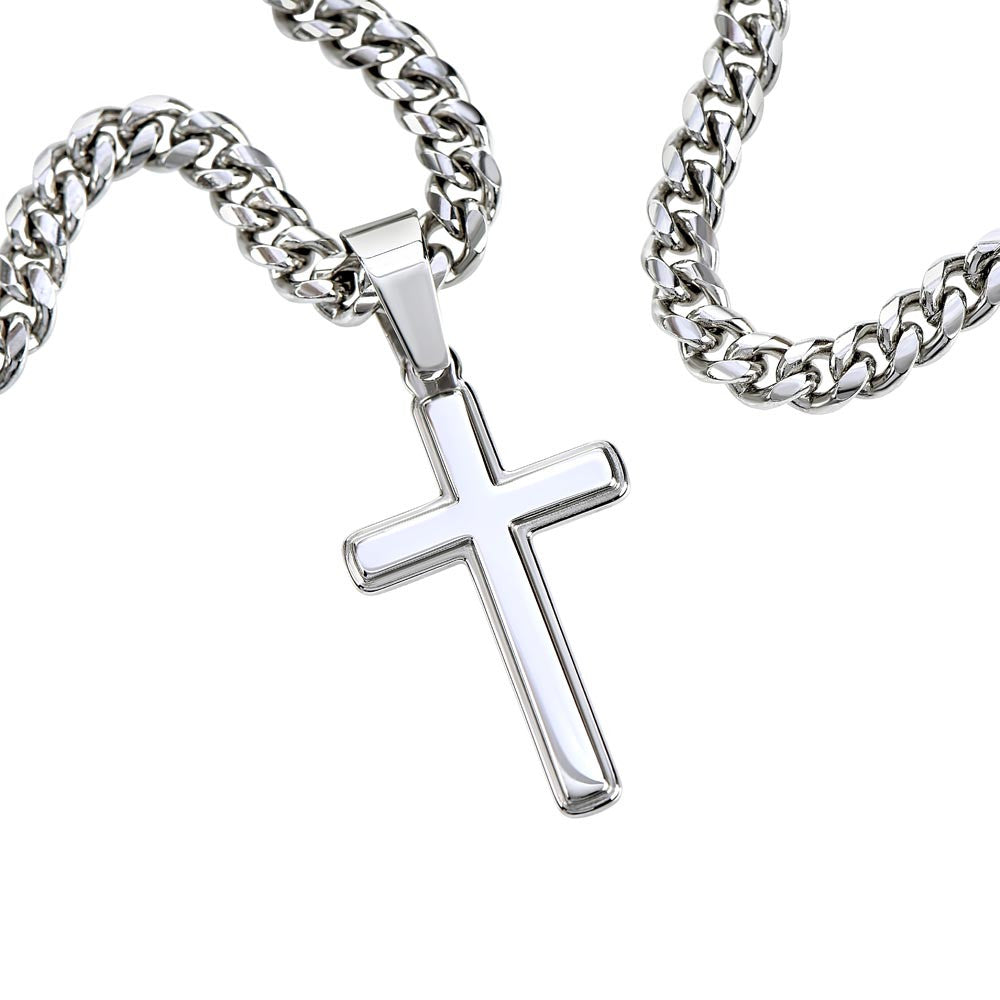 Cuban Link Cross Necklace with Message Card - for Men