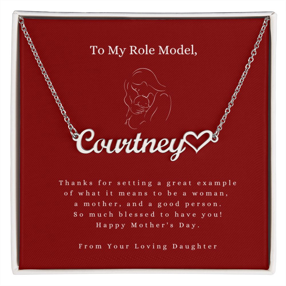 Custom Heart Name Necklace with Line Art Red Message Card - For Mothers