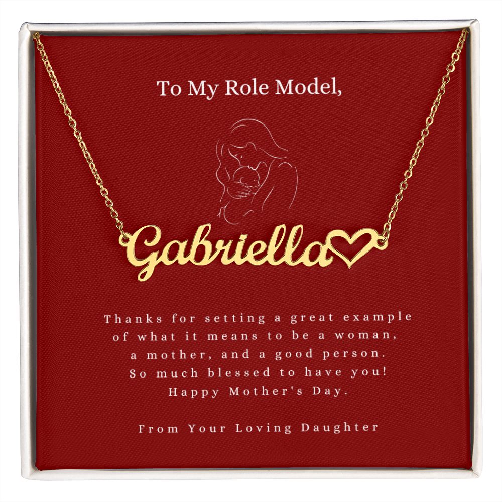 Custom Heart Name Necklace with Line Art Red Message Card - For Mothers