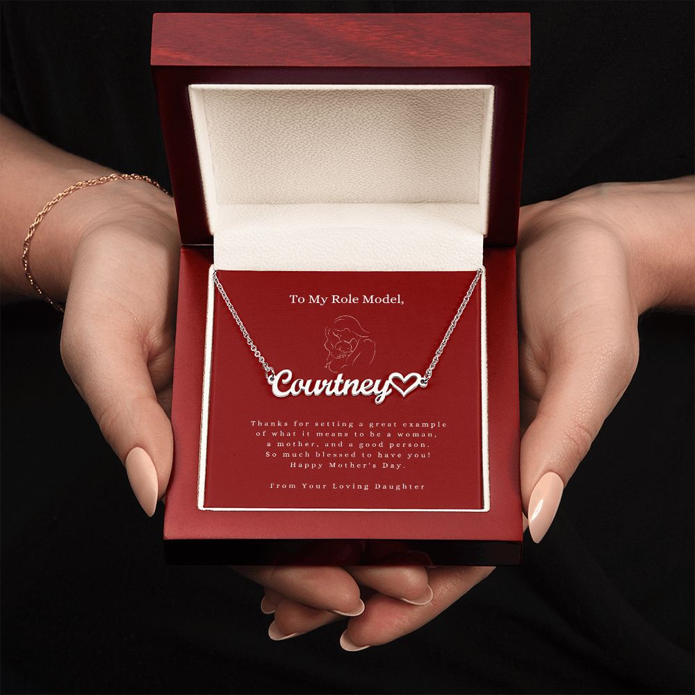 Custom Heart Name Necklace with Line Art Red Message Card - For Mothers