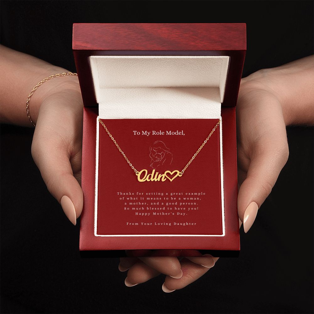 Custom Heart Name Necklace with Line Art Red Message Card - For Mothers